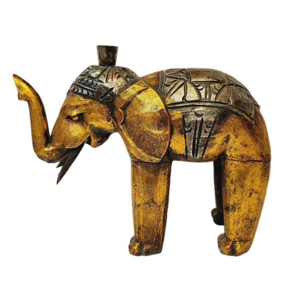 Wooden Handmade Hand Carving And Painting Elephant - Picture 2 of 12
